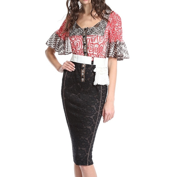 1 Left! NWT BYRON LARS | Colorblock Lace Portrait Dress - Picture 2 of 8